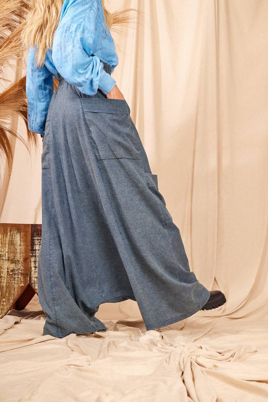 Yacamim H5 High-Waisted Blue Mélange Harem Pants
