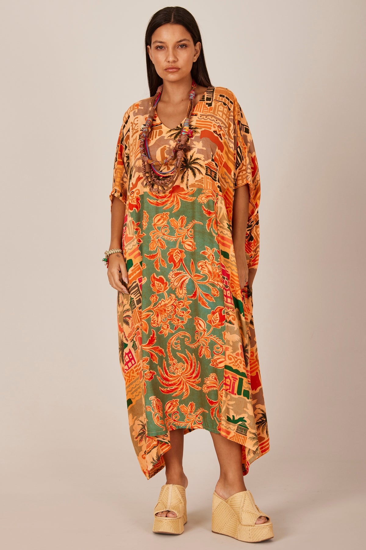 Yacamim J9 Orange Patchwork Long Kaftan