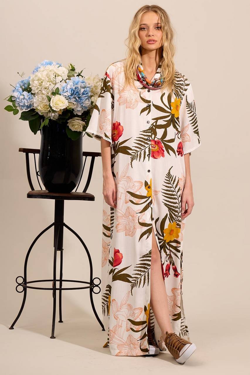 Yacamim Long Shirt with Side Slits Printed M3