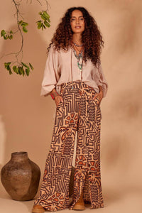 Yacamim Printed Beige Palazzo Pants