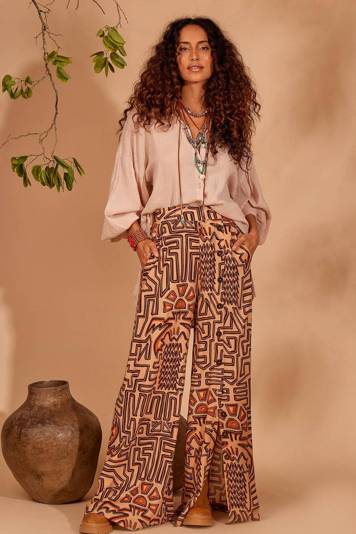 Yacamim Printed Beige Palazzo Pants