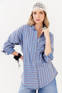Yacamim Blue Striped Loose Shirt A3
