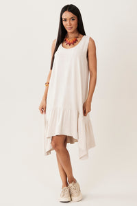 Yacamim Beige Viscose Linen Tank Dress with Side Points C4