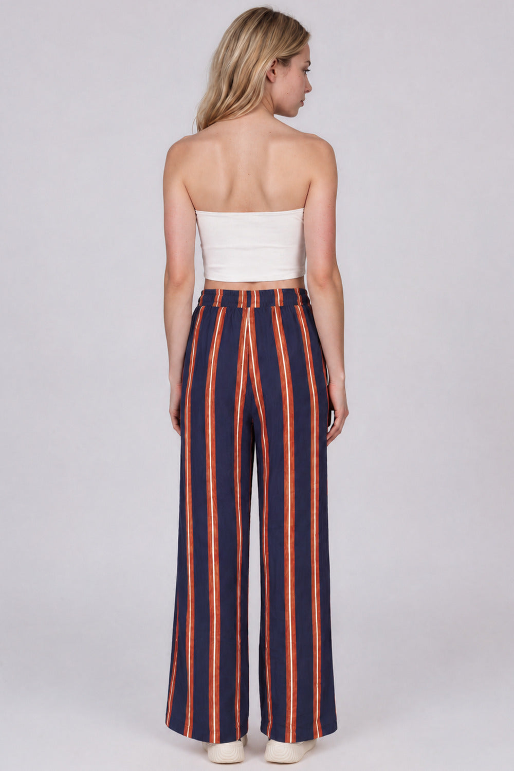 Calça Pantalona Azul Marinho E Vermelha Listrada Yacamim S6