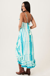 Yacamim E8 Green Tie-Dye Tie-Strap Mullet Dress