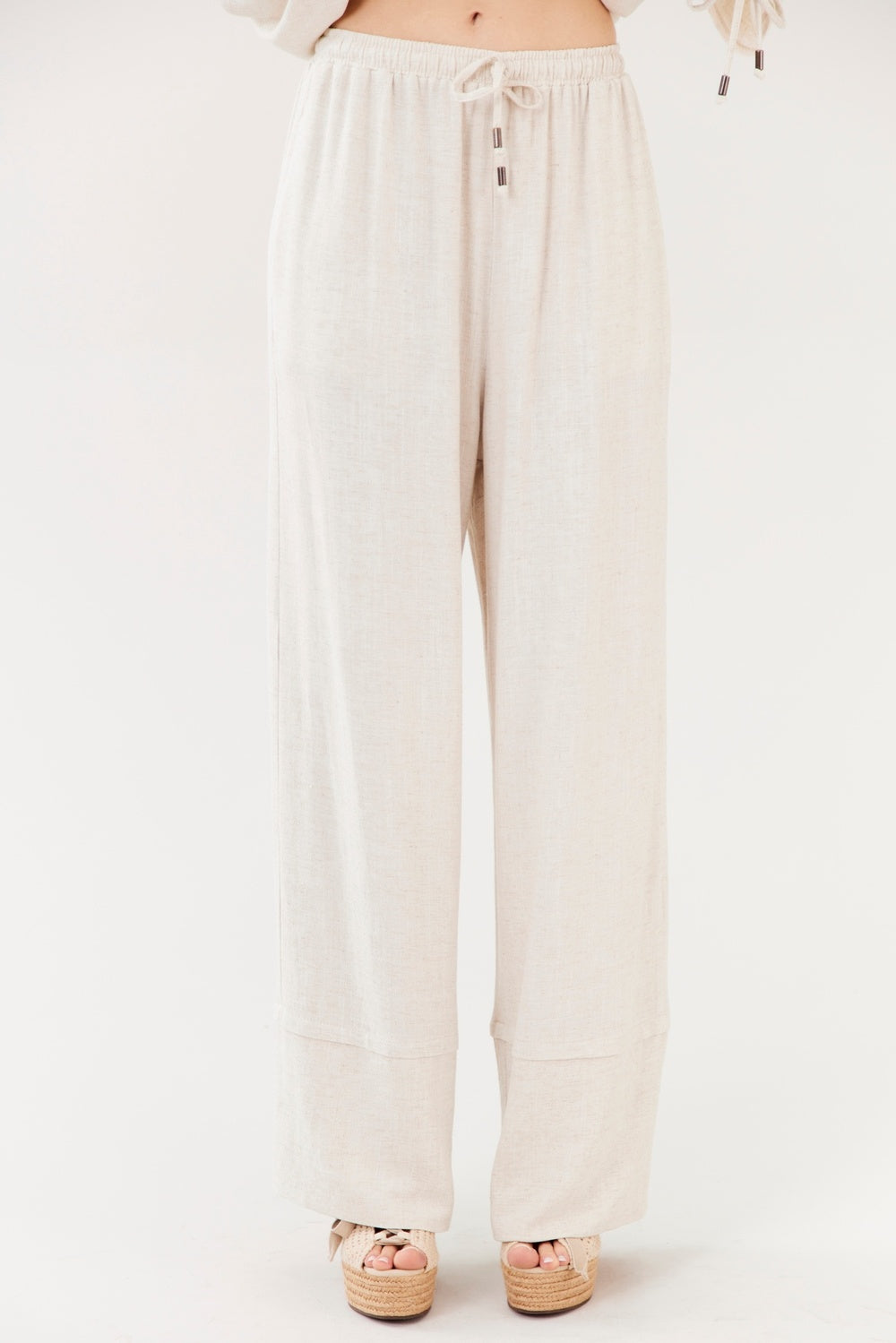 Yacamim Beige Viscose Linen Trousers A21