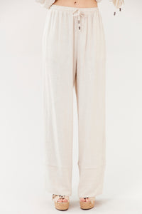 Yacamim Beige Viscose Linen Trousers A21