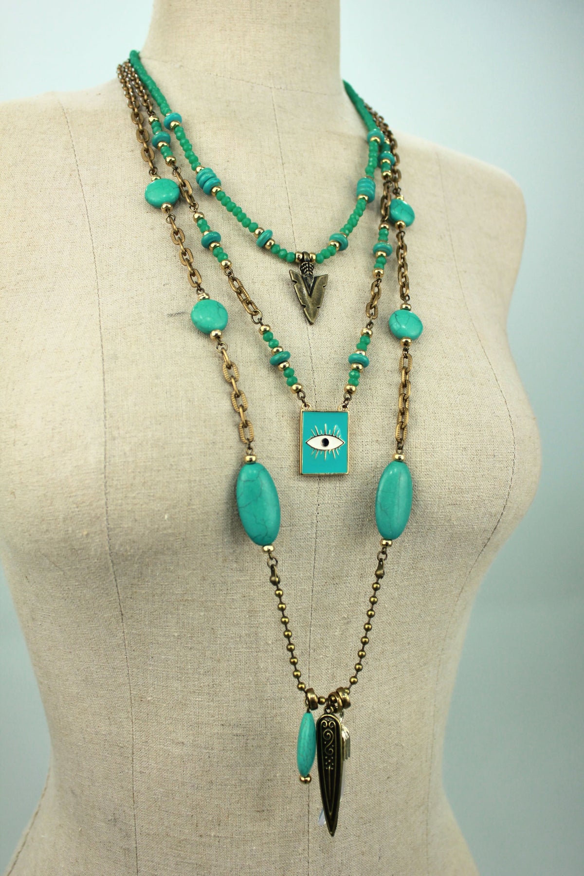 Handmade Necklace with Yacamim Stone Pendants #348