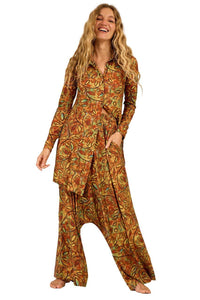 Yacamim Printed Shirred Waist Harem Pants