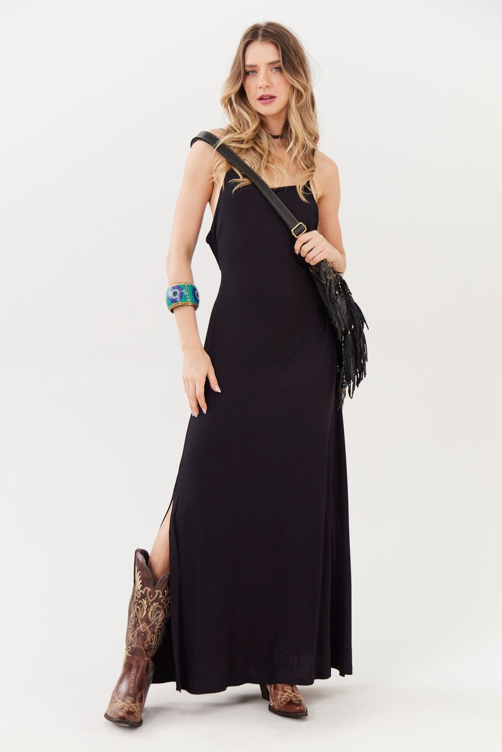 Yacamim C26 Black Long Dress with Side Slits