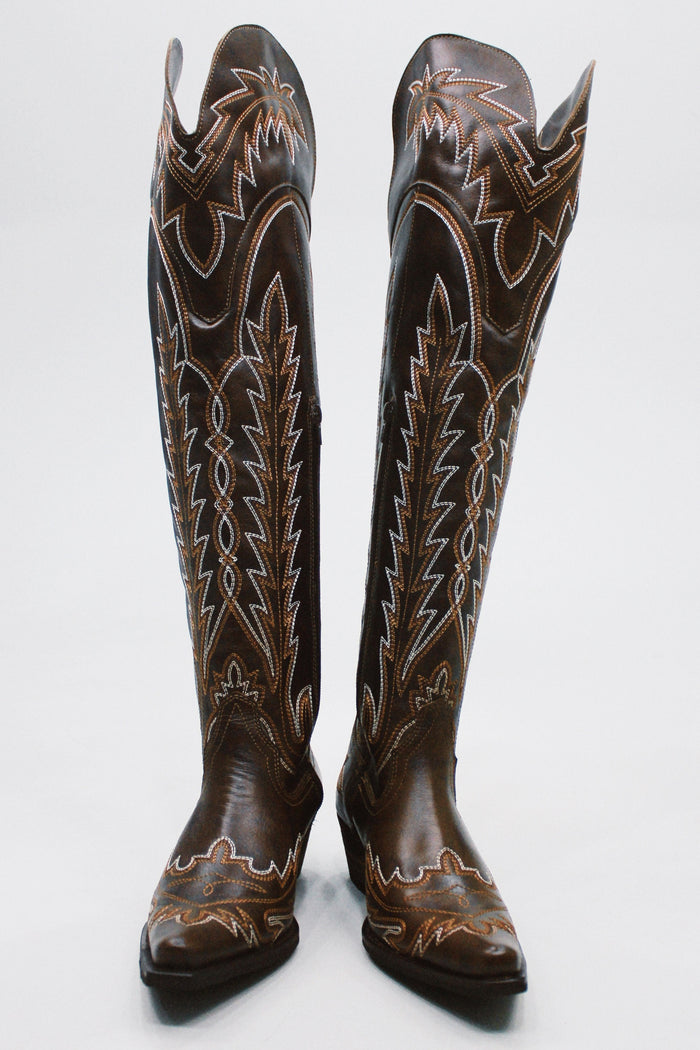 Yacamim Women's Embroidered 52cm Brown High-Calf Boot #471
