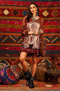 Loose Blouse with Tight Cuffs Brown Elephant Print Yacamim