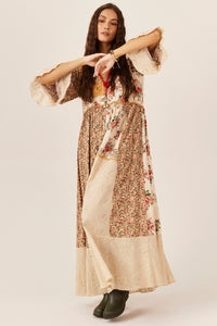 Yacamim E18 Printed Beige Jabot Dress