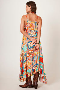 Yacamim C3 Geometric Print Gathered Midi Dress with Straps