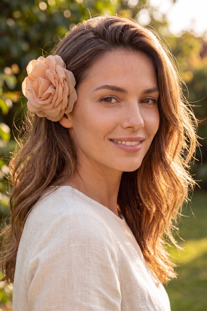 Yacamim #1030 Beige Tulle Flower Hair Clip