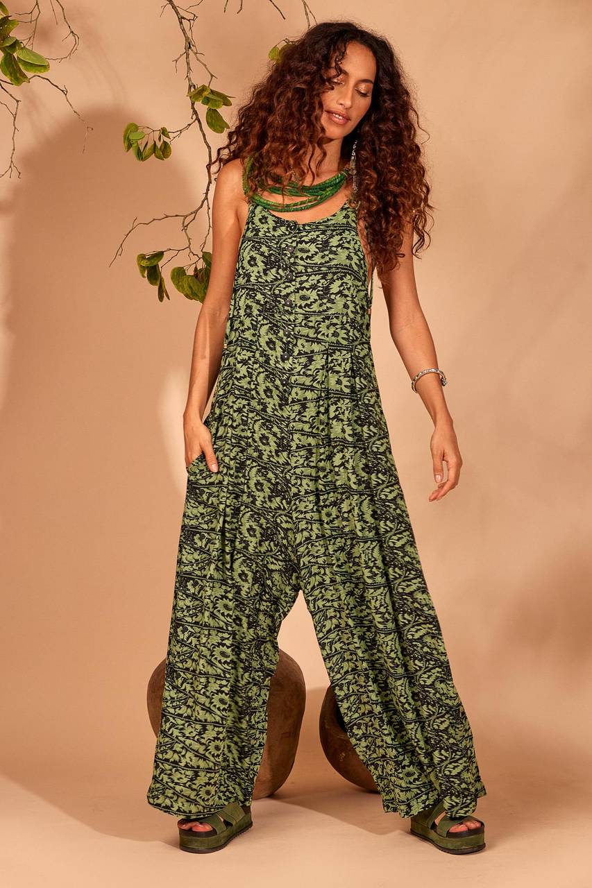 Yacamim Printed Jumpsuit with Eyelets on Straps