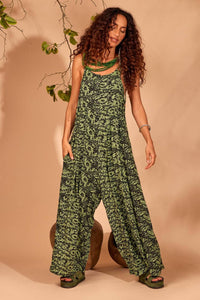Yacamim Printed Jumpsuit with Eyelets on Straps