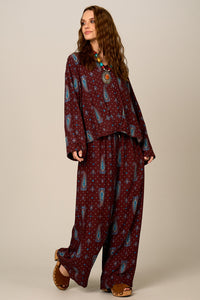 Yacamim Brown Paisley Print Palazzo Pants A21