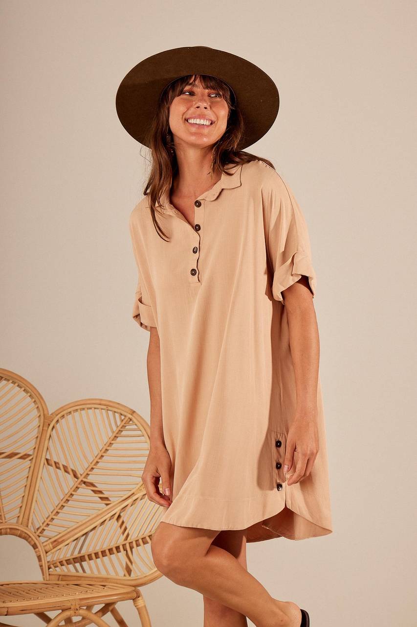 Yacamim Dark Beige 3/8 Sleeve Loose Shirt