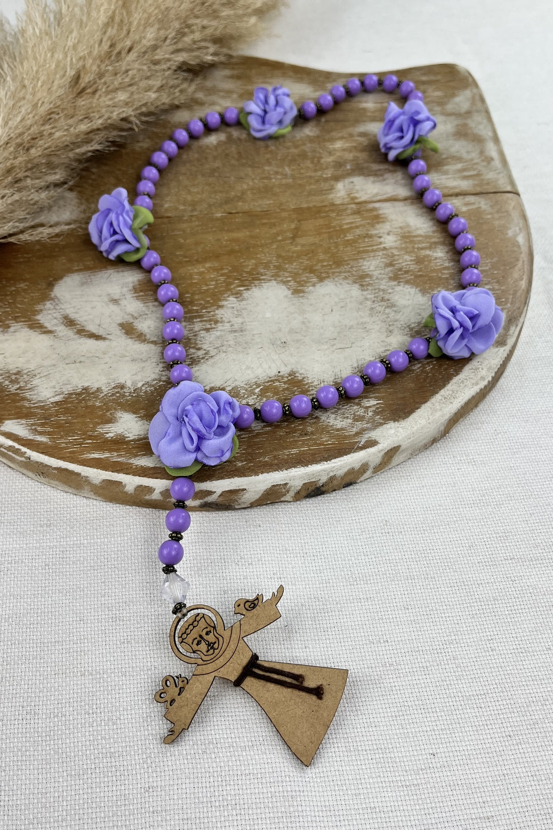 Yacamim Lilac St. Francis of Assisi Rosary Necklace #142