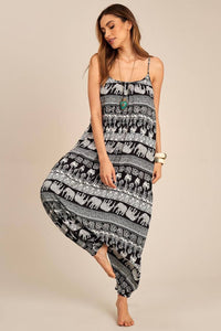 Yacamim O6 Black Printed Sarouel Jumpsuit with Straps