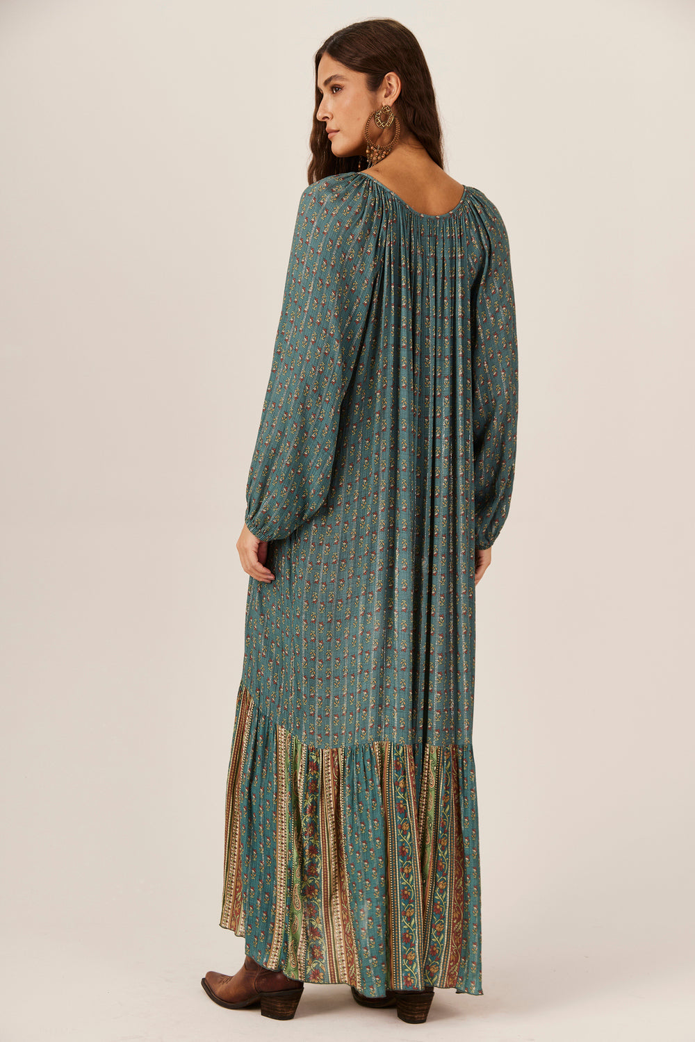 Yacamim E14 Green Patchwork Lurex Long Dress