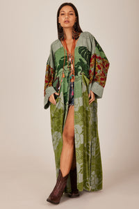 Green Broderie Patchwork Long Kimono Yacamim J2