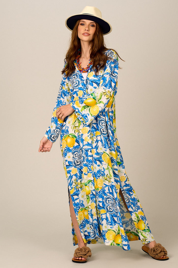 Yacamim Long Loose Sicilian Lemon Print Chemise L2