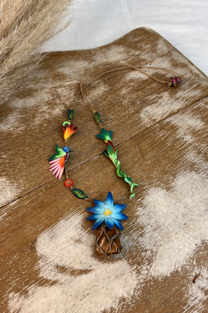 Handmade Fimo Necklace Patua with Macrame and Yacamim Stone #284