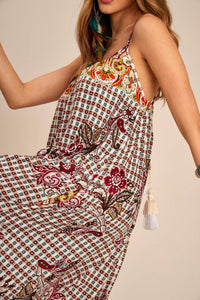 Yacamim Printed White Saruel Jumpsuit with Straps