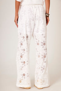 Yacamim I9 White Broderie Lined Flare Pants