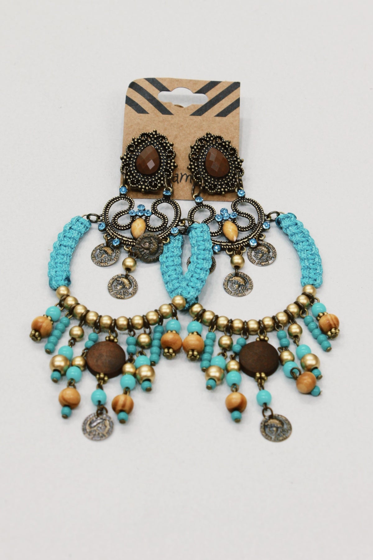 Yacamim Green Beaded and Macrame Earring #615