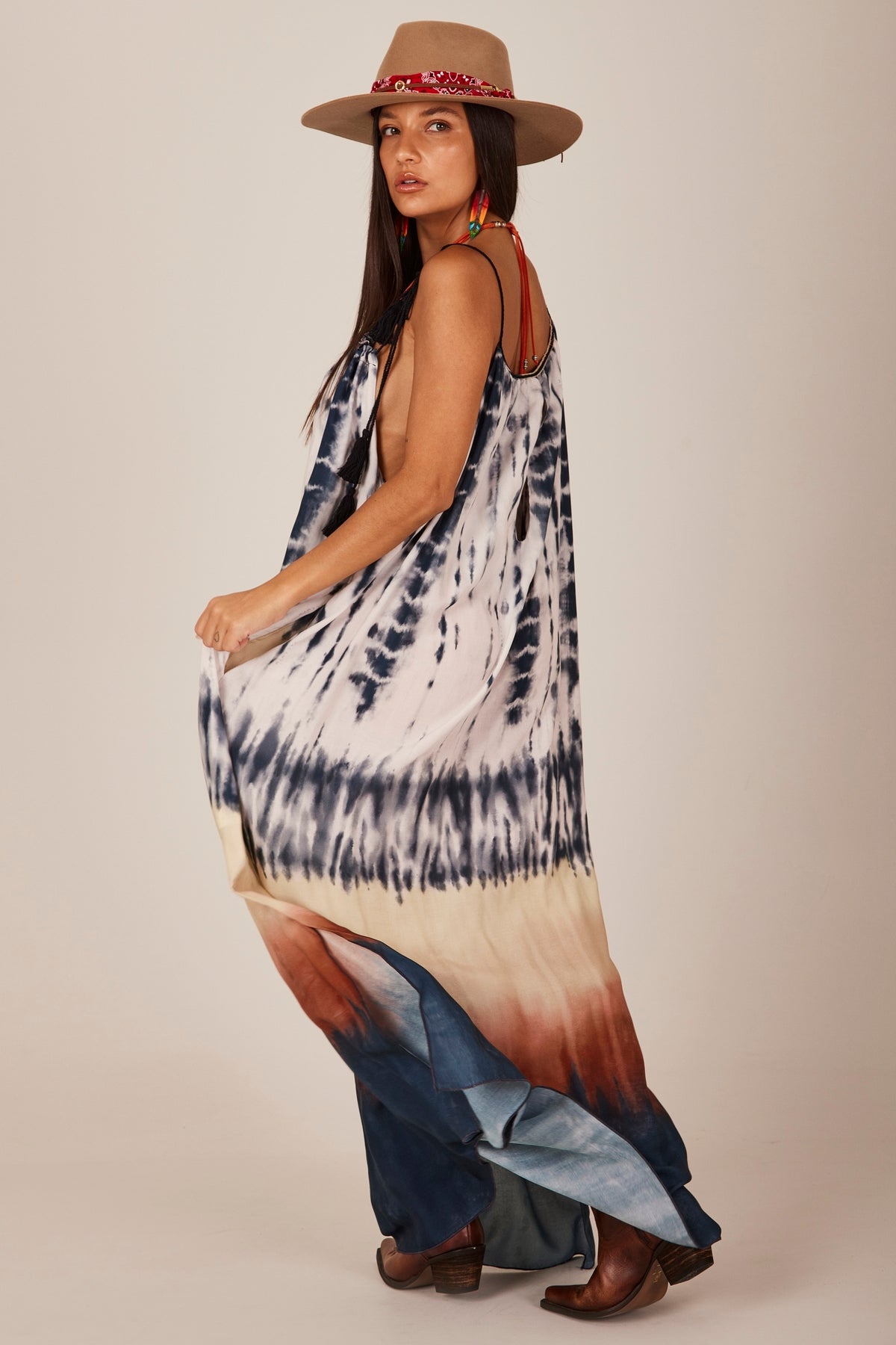 Yacamim D7 Wide Digital Tie Dye Long Dress with Straps