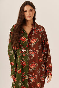 Yacamim Burgundy And Green Patchwork Wide Shirt M7