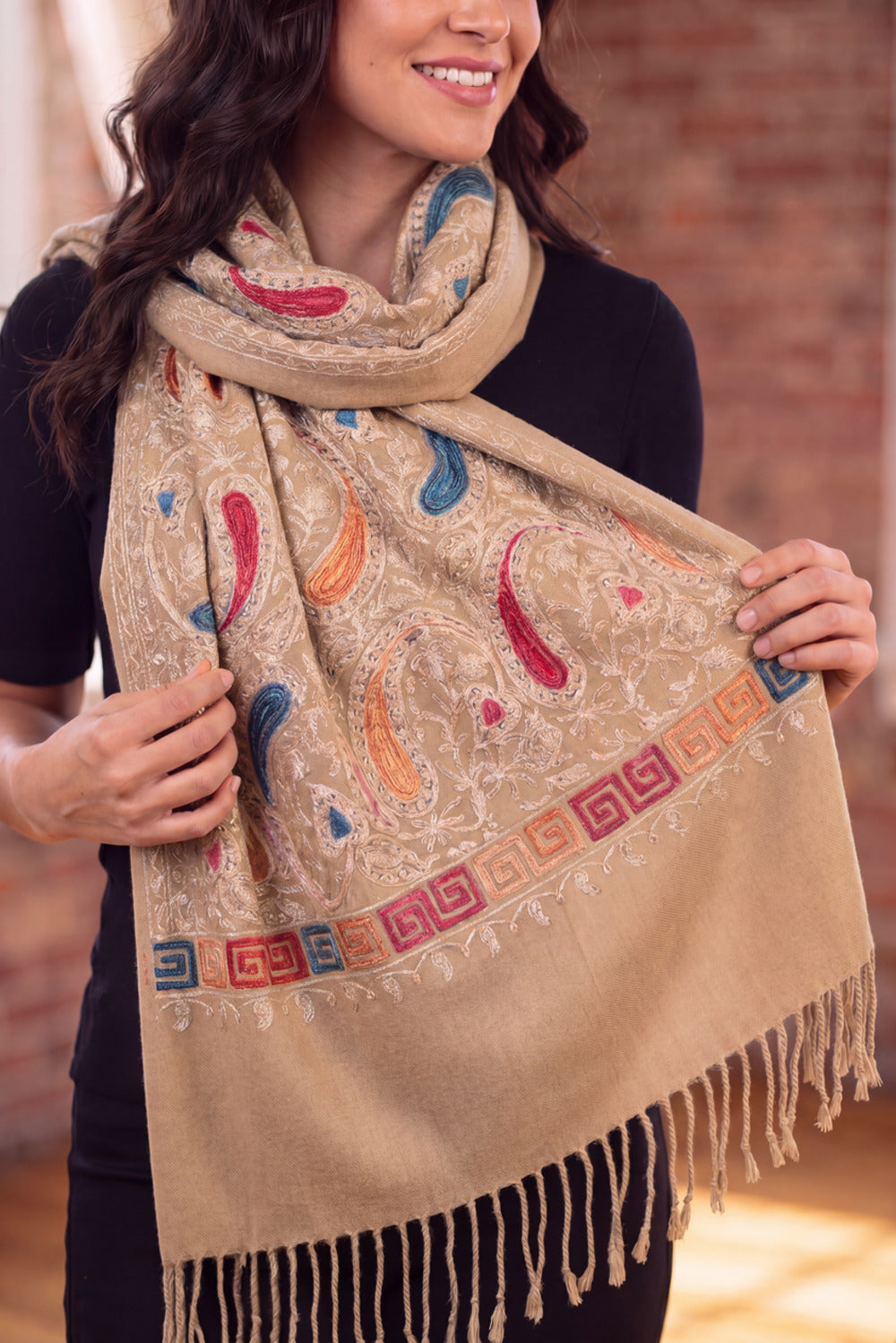 Light Brown Cashmere Scarf Yacamim