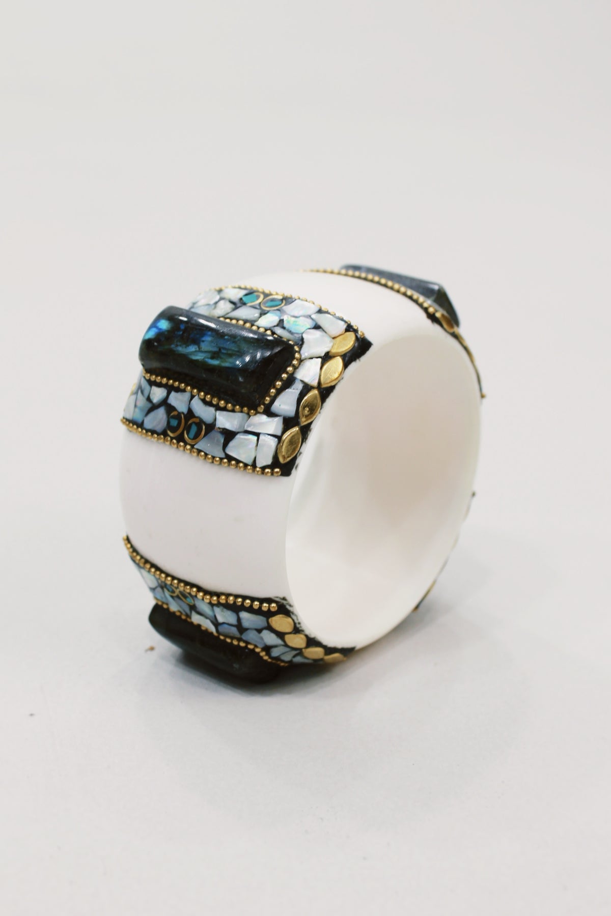 Yacamim #581 Wide Ceramic Bracelet with Stones