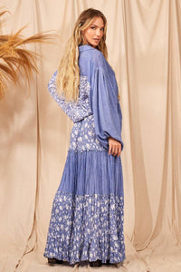Yacamim Blue Patchwork Ruffled High-Waisted Skirt