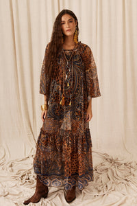 Yacamim E3 Paisley Animal Print Off-the-Shoulder Tulle Maxi Dress