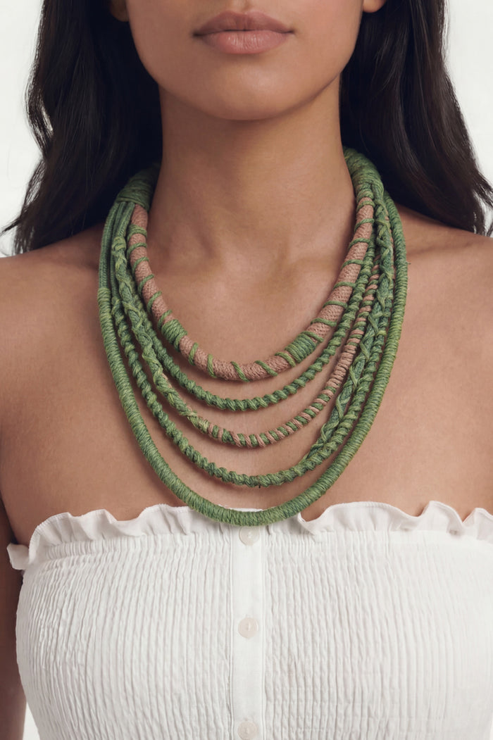 Handmade Colorful Rope Necklace Green Yacamim #1069