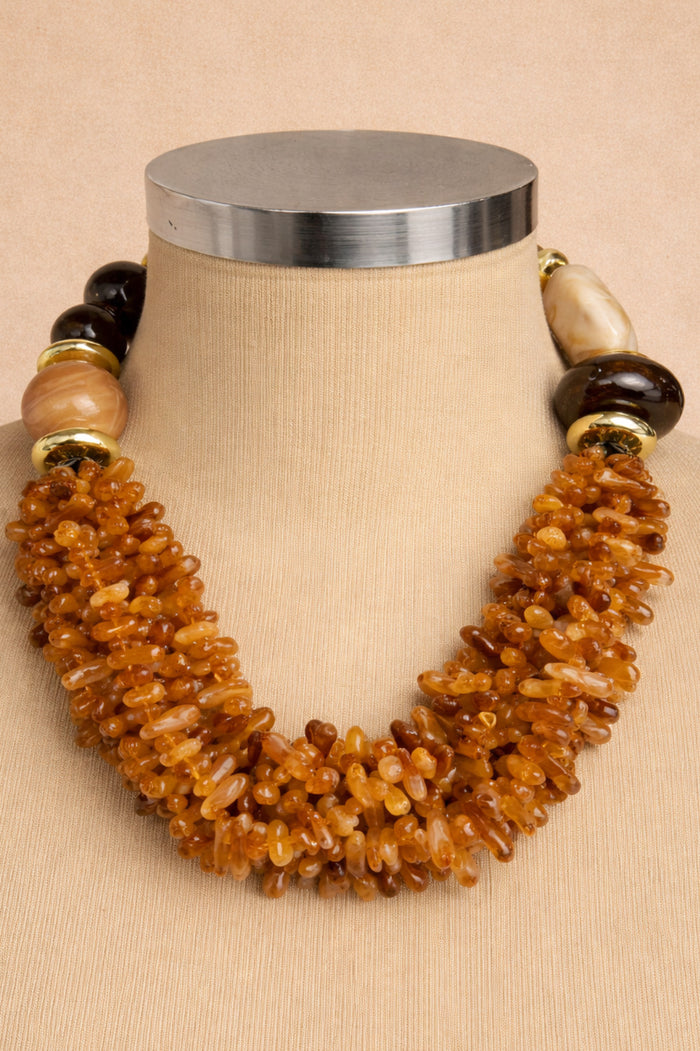 Colar Artesanal Com Esferas Marrons Yacamim #1022