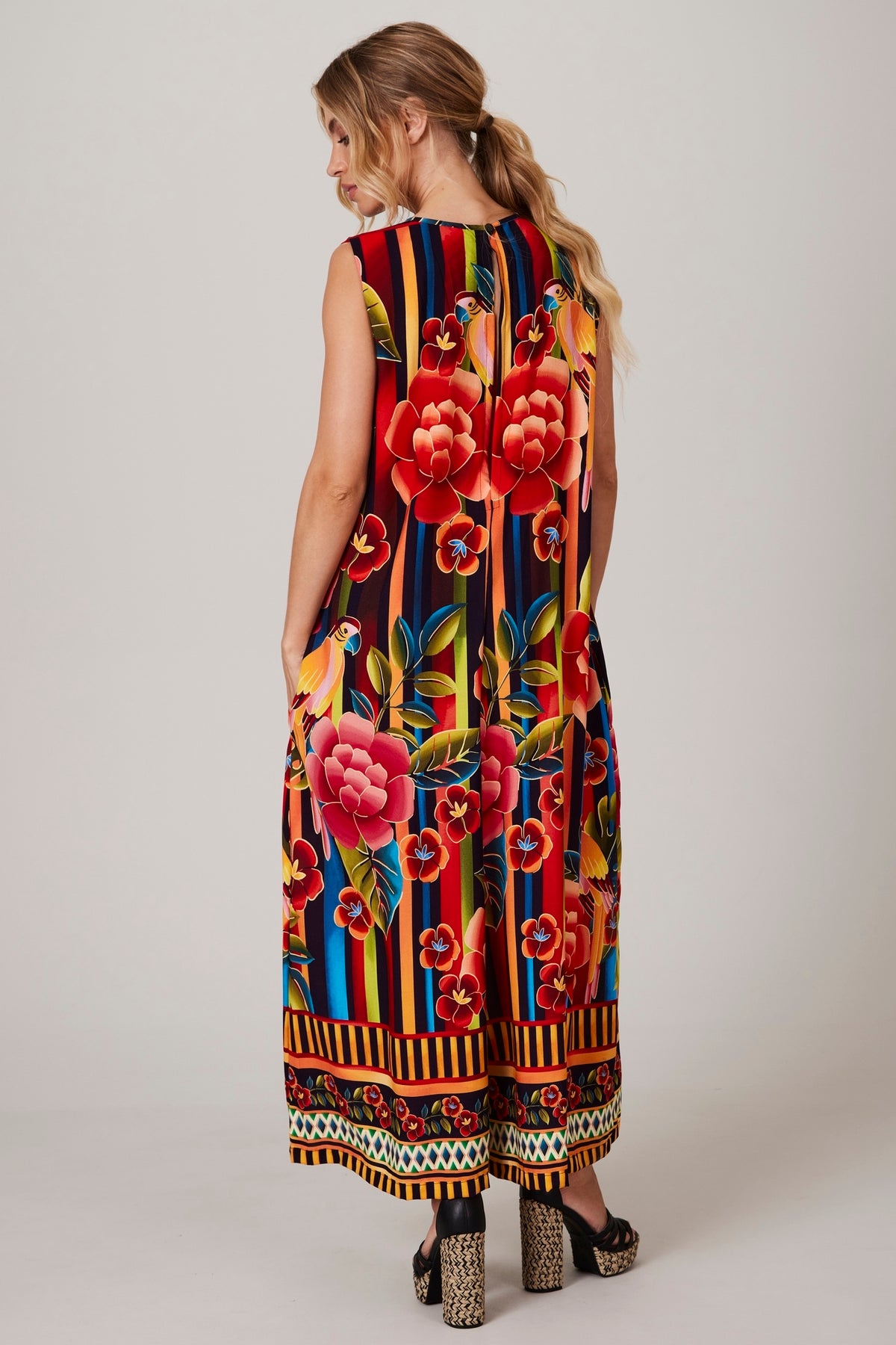 Yacamim Printed Sleeveless Midi Jumpsuit O3