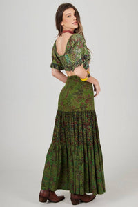 Yacamim A38 Green Patchwork Wrap Long Skirt