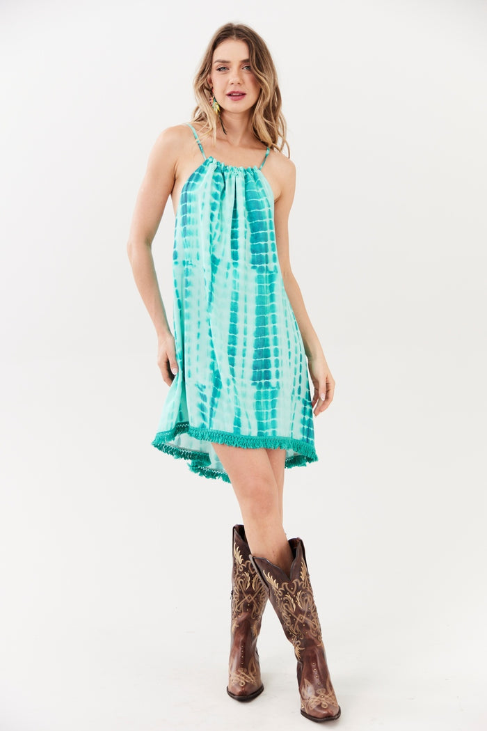 Yacamim C19 Cyan Tie-Dye Digital Short Dress