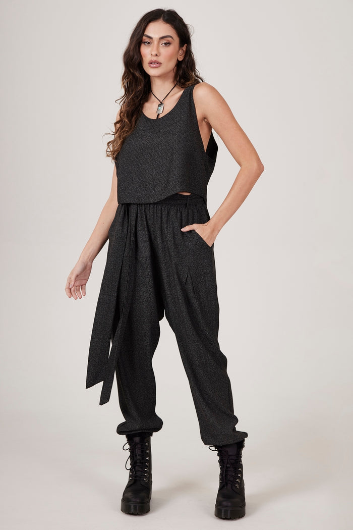 Yacamim A24 Black Plain Pants with Pockets and Adjustable Waistband