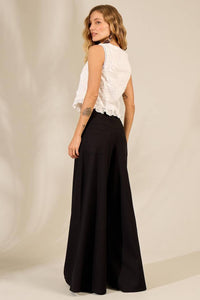 Black Viscose Linen Palazzo Pants Yacamim G10