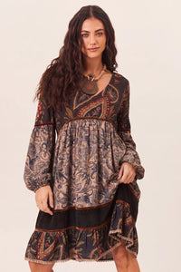 Vestido Curto Amplo Com Veludo Marrom Patchwork Yacamim C4