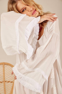 Yacamim D4 White Short Mullet Dress With Long Sleeves