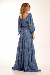 Yacamim Blue Printed Polyester Long Skirt