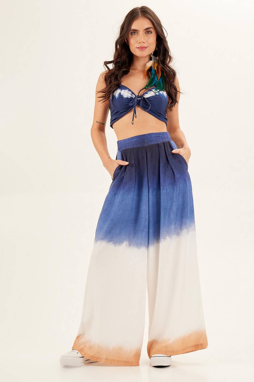 Yacamim Blue and White Ombre Digital Print Palazzo Pants