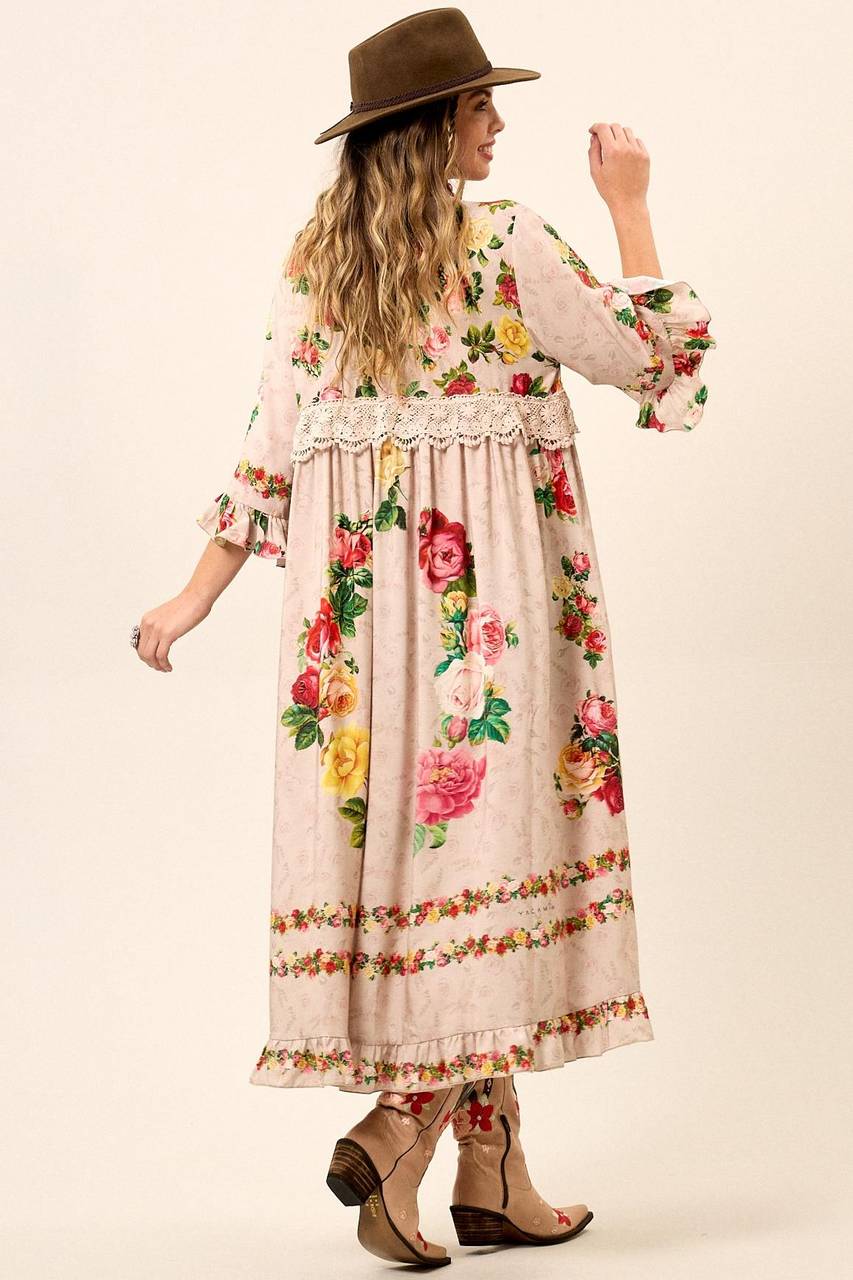 Yacamim D3 Beige Printed Dress with Front Slit